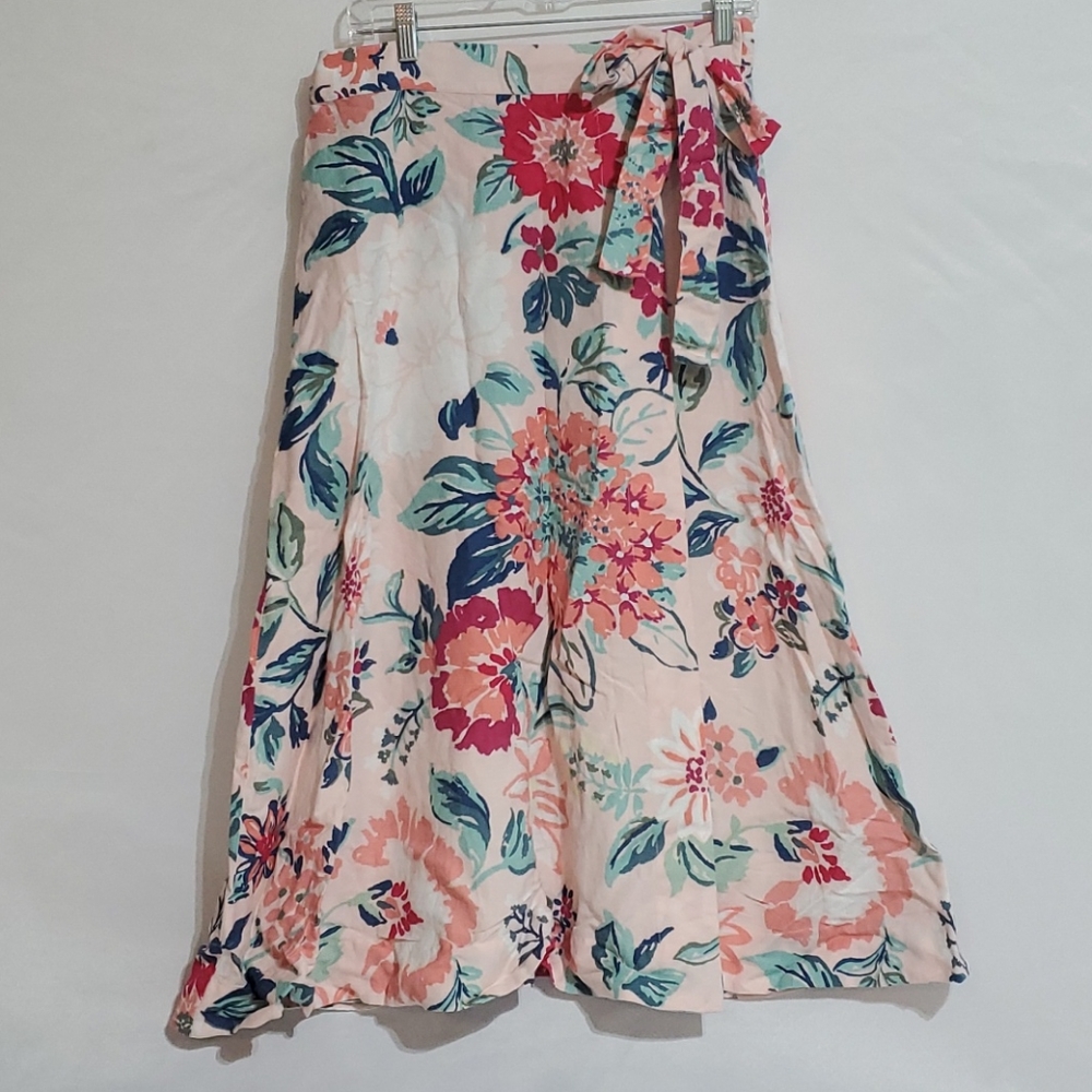 LOFT- Floral linen wrap skirt with side tie